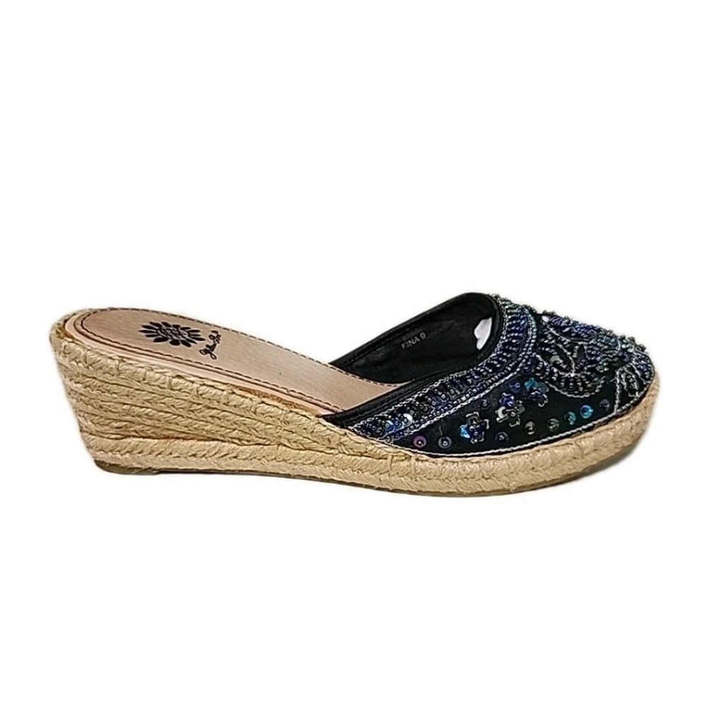 Yellow Box Kina Beaded Sequin Espadrille Wedge Sandals Womens Size 8 Boho Mules - Picture 3 of 10